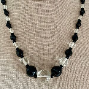 Vintage Austrian Crystal Clear & Black Necklace